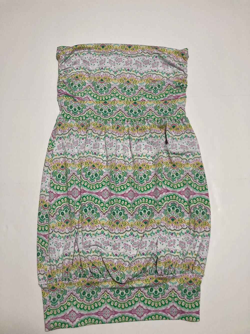 Veronica M Women's Strapless Mini Dress Small Paisley Multicolor Green A Line